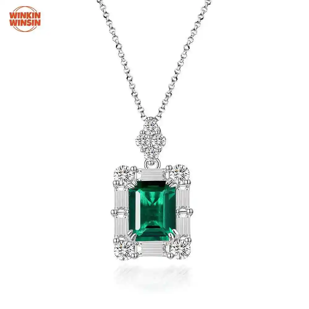 

Winkin Winsin 2-Carat Zambian-Colored Cultivated Emerald Necklace, European and American Clavicle Chain