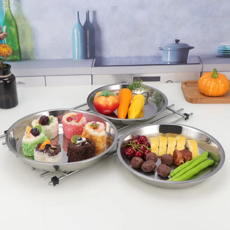 Stainless Steel Non-magnetic Flat Round Plate Portable Dish Plate Fruit Plate Cake Baking Pan 24CM/26CM/28CM/30CM