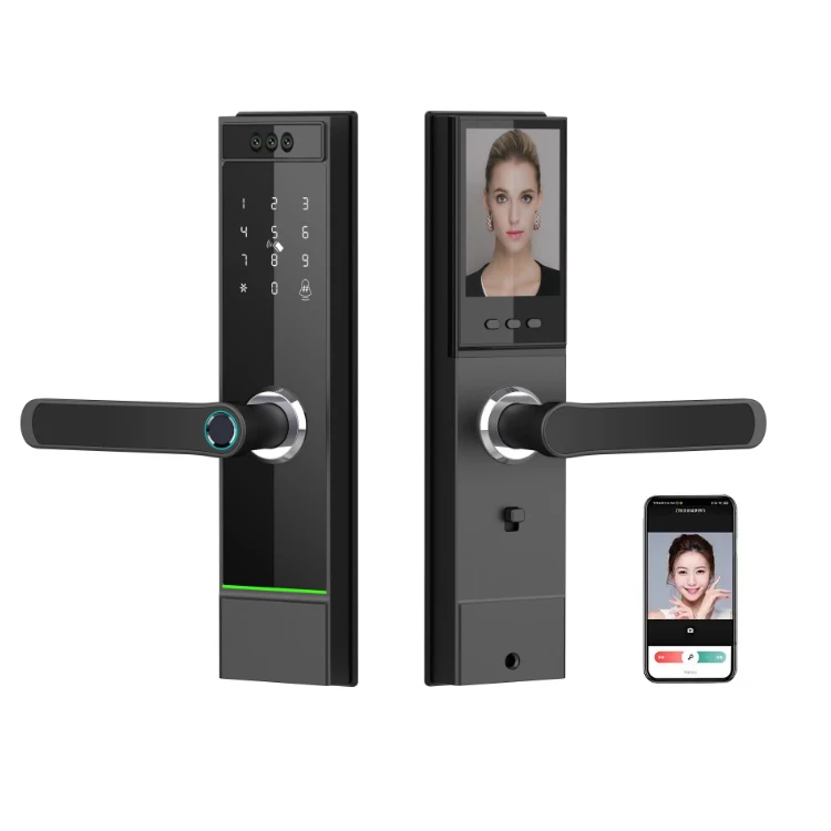 

New 3D face recognition Tuya WiFi App Smart lock fingerprint door handle with camer Digital Keyless lock