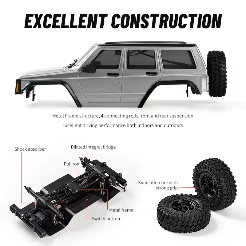 JJRC C8809 4WD RC Car 1:18 Pełnowymiarowy model symulacyjny Jeep 2.4G Motor Pickup Climbing Off-Road Model samochodu Zabawka dla dzieci Prezenty