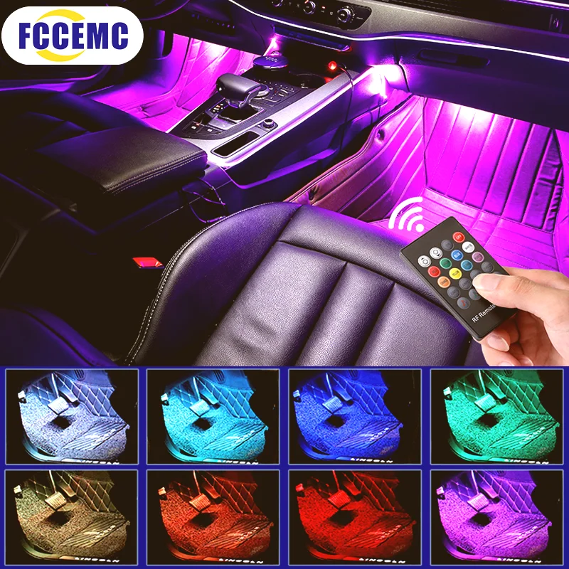 Neon LED Car Interior Ambient Foot Strip Light Kit Accessories RGB Backlight Remote App Music Control Auto Decorative Lamp