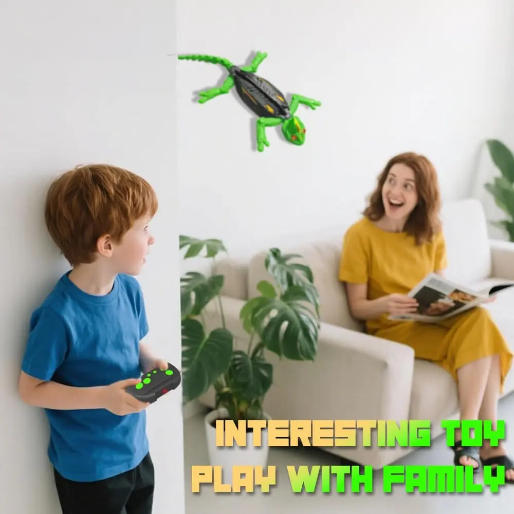 Gecko Toy Remote Control Chameleon Children's Toy, Dual-Mode Wall Climbing & Crawling+LED Colorful Eyes, Novel Children's Gifts