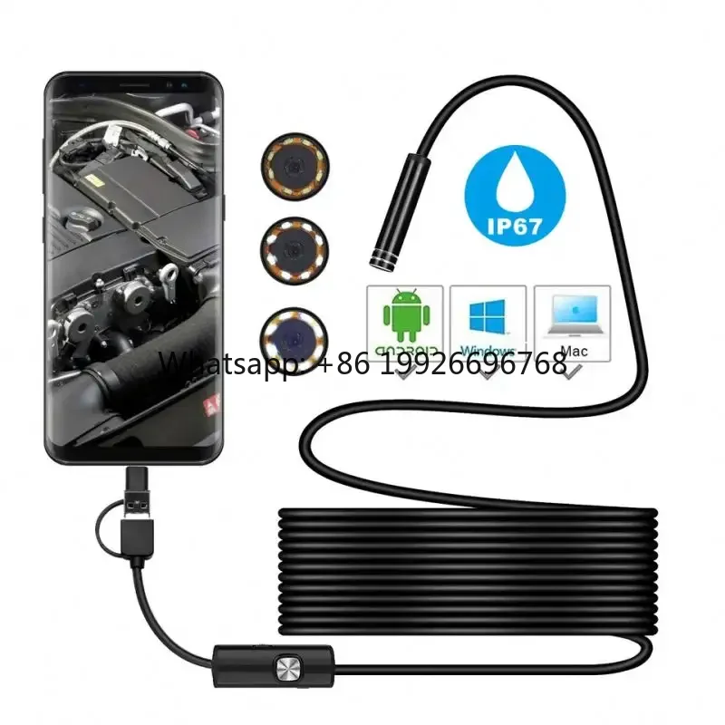 

Y102 Portable 3 in 1 USB OTG Industrial Endoscope Inspection Camera IP67 Flexible Borescope 5.5mm Android Phones with LED Lights