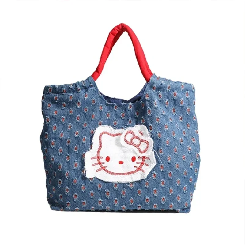 

Джинсовая сумка Sanrio для женщин и девочек Kawaii Hello Kitty Tote, роскошная дизайнерская сумка на плечо большой вместимости