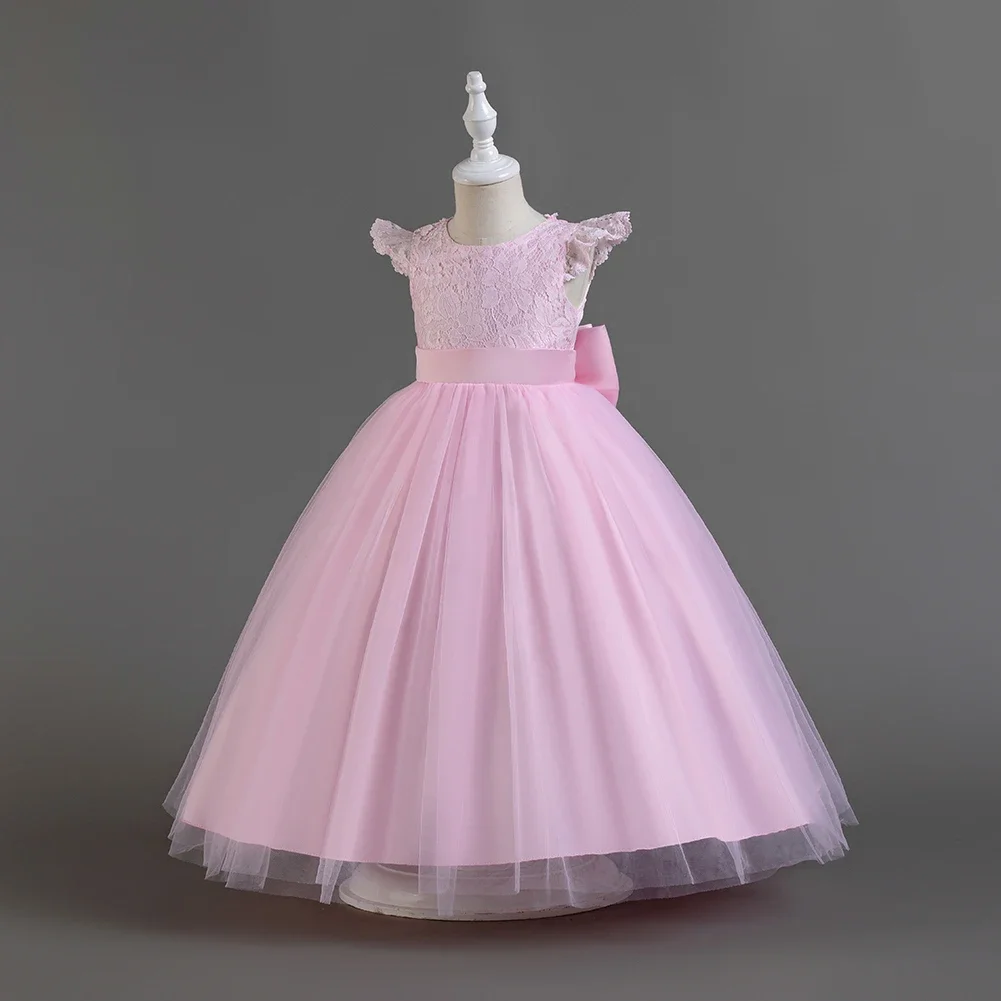 

Princess Wedding Birthday Christmas Ball Gown Piano Show Children Girls Party Dress 4 Colors 110cm-160cm Lace Kids Dresses