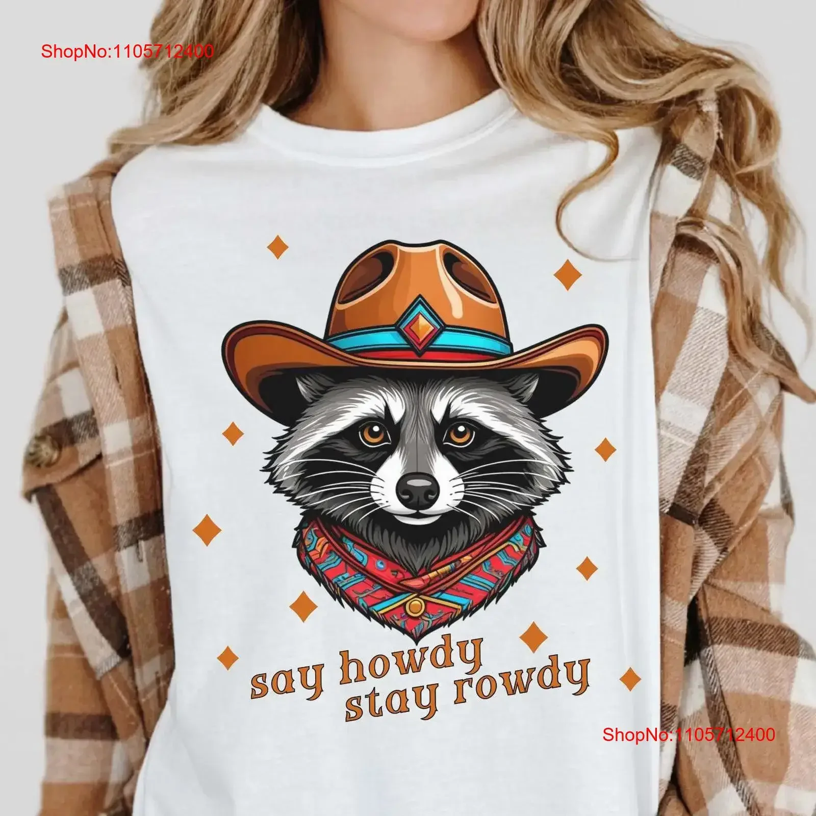 Raccoon T Shirt Western with Cowboy Hat Say Howdy Stay Rowdy vintage Washed streetwear graphic Stretched Top For Everyday Wear