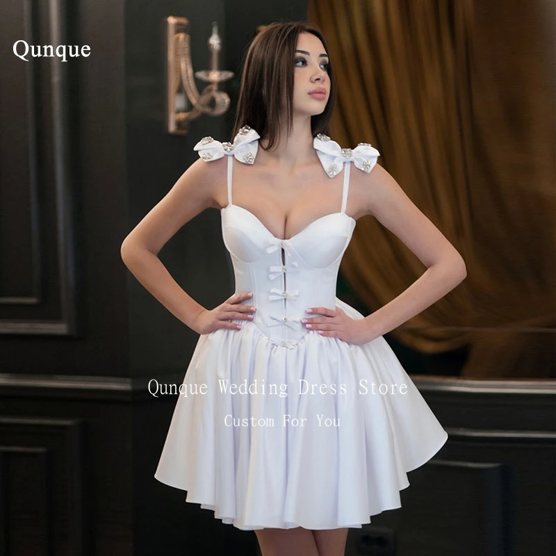 

Q asin Мини-свадебные платья Vestido De Novia Sweetheart A Line Сексуальные бретельки с бантами и кристаллами Свадебное платье по индивидуальному заказу