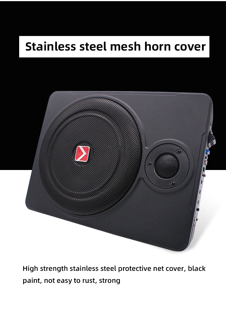 Hot Aluminium alloy casing Under Seat 600W 8inch/10inch Car Audio Active Subwoofer with Wired volume control & cable Accessory