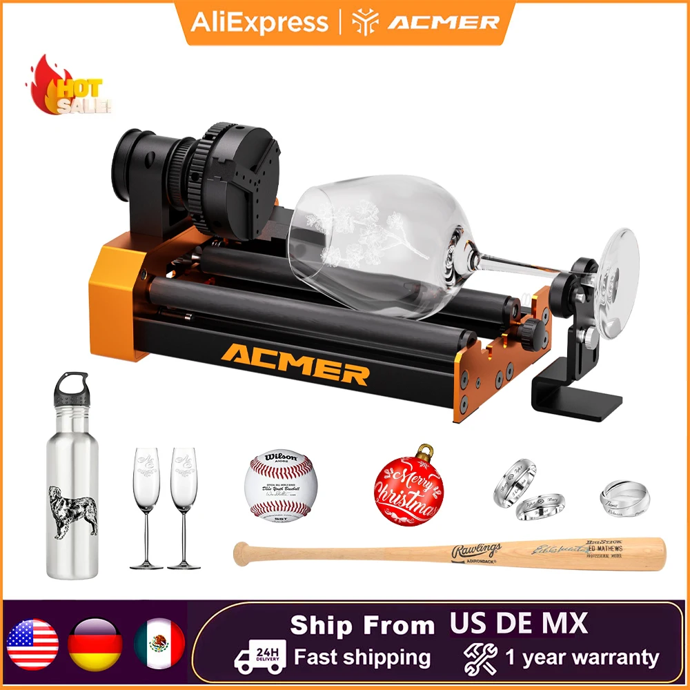 Módulo de Rotación ACMER M4, 4º Eje, Abrazadera de Eje Y, Diámetro 4-64mm, Superficie Curva, Accesorios para Grabador Láser de 3 Mandíbulas