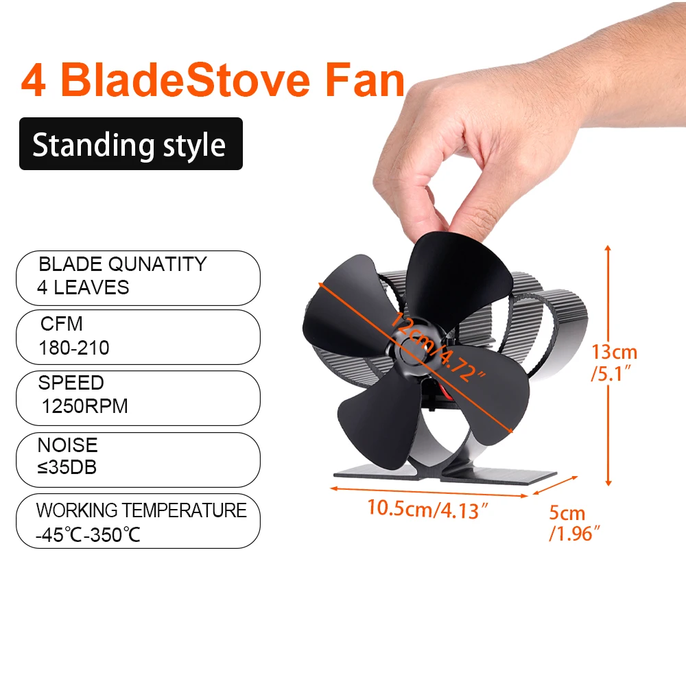 4 Blade Fireplace Fan Heat Powered Stove Fan Heater Log Wood Burner Eco Quiet Fireplace Fan Home Efficient Heat Distribution