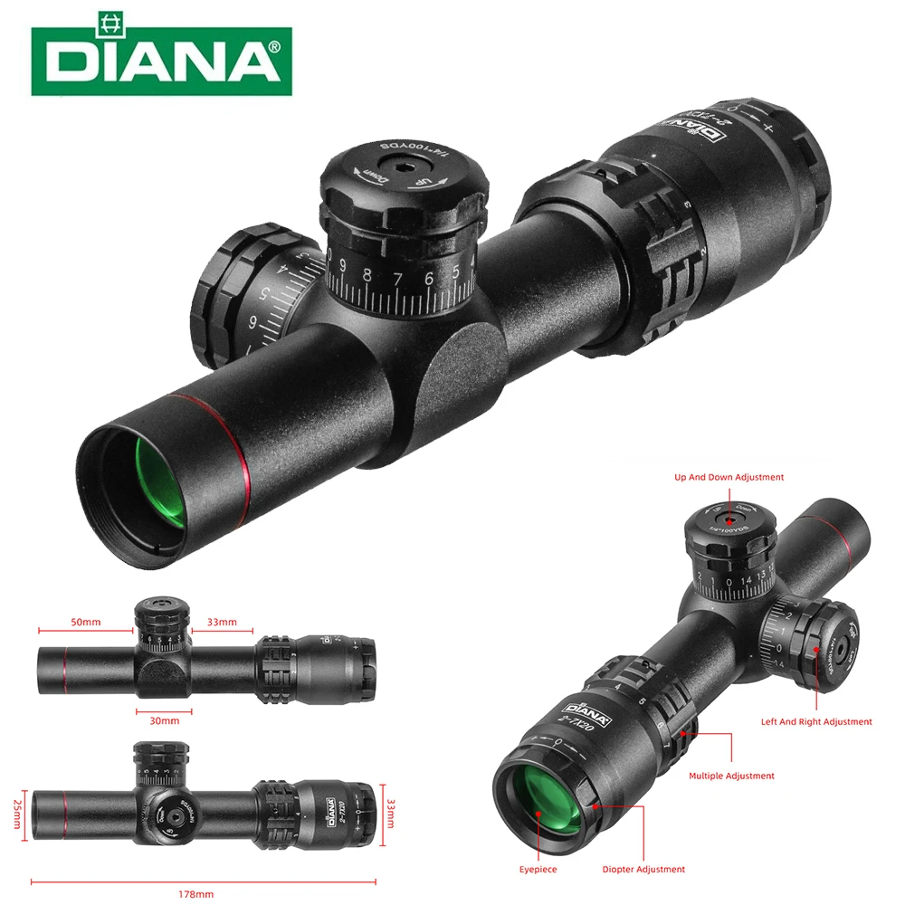 DIANA 2-7X20 Tactics Riflescope Rapid Target Acquisition Hunting Mil-dot Optical  Pocket Sight Spotting scope for rifle hunting