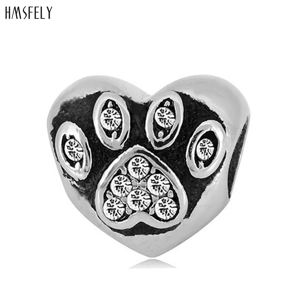 HMSFELY European Charm Heart Beads For DIY Charm Bracelet Jewelry Making Accessories Bead 316l Stainless Steel Footprint Bead