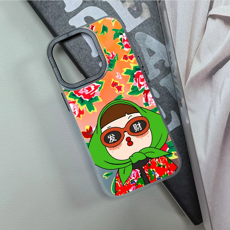 Chinese fortune  themed character with floral background with iPhone 16, 15, 14, 13, 12, 20 Pro Max, Pro, Design Shock-Resistant