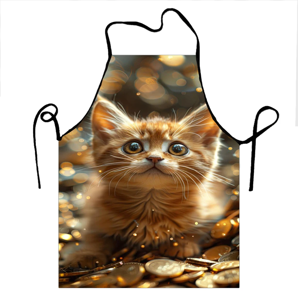 1pc Oxford Tuch Schürze Münze Glückliches Kätzchen Gedruckt Schürze Cartoon Stil Taille Schürze 50X75cm68X95cm