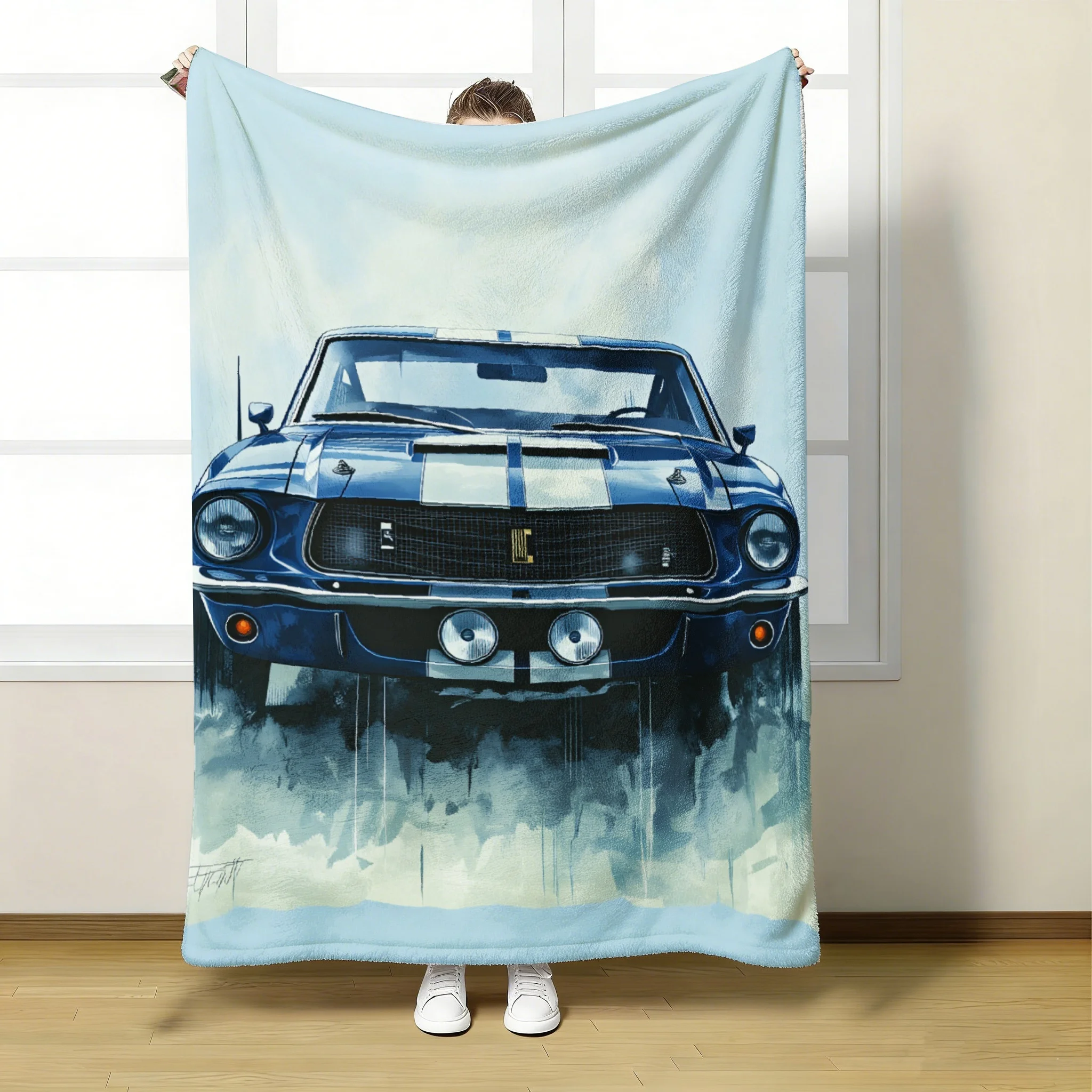 1 Stück Klassische Sportwagen-Decke, Geeignet für Sofa, Bett, Camping, Weiche Flanell-Decke, Maschinenwaschbar, Leichte Wurfdecke, Gemütlich für Draußen, für Besitzer, 280GSM