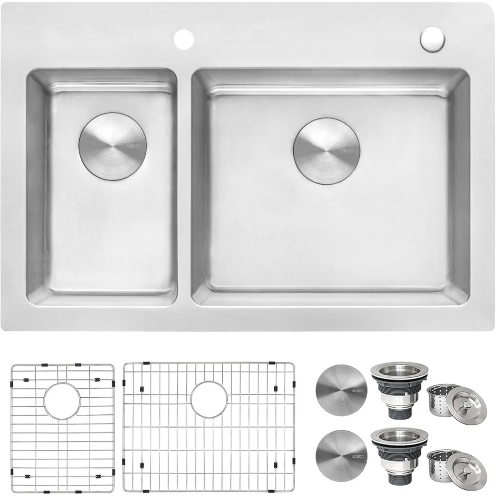 

Ruvati 33x22 Inch Topmount Stainless Steel 30/70 Double Bowl Kitchen Sink with Brushed Finish