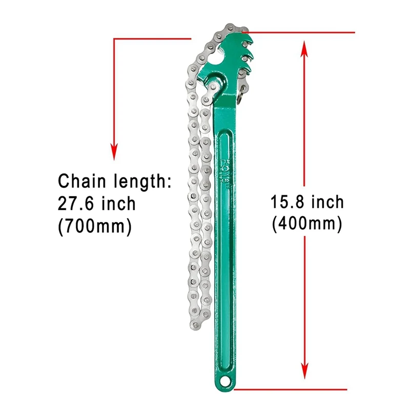 Llave de filtro de aceite de cadena de trinquete resistente, ajustable y resistente, llave de montaje de tubo estilo cadena Reversible de 16 pulgadas