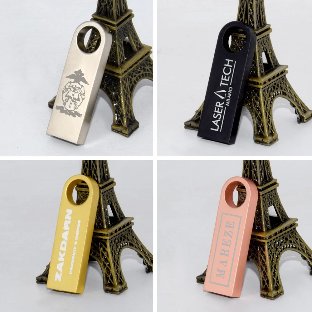 20pcs/lot Metal USB 2.0 Flash Drive Waterproof Pen Drive 64GB 32GB 16GB 8GB 4GB Flash Memory Stick Pendrive Usb Gift Free Logo