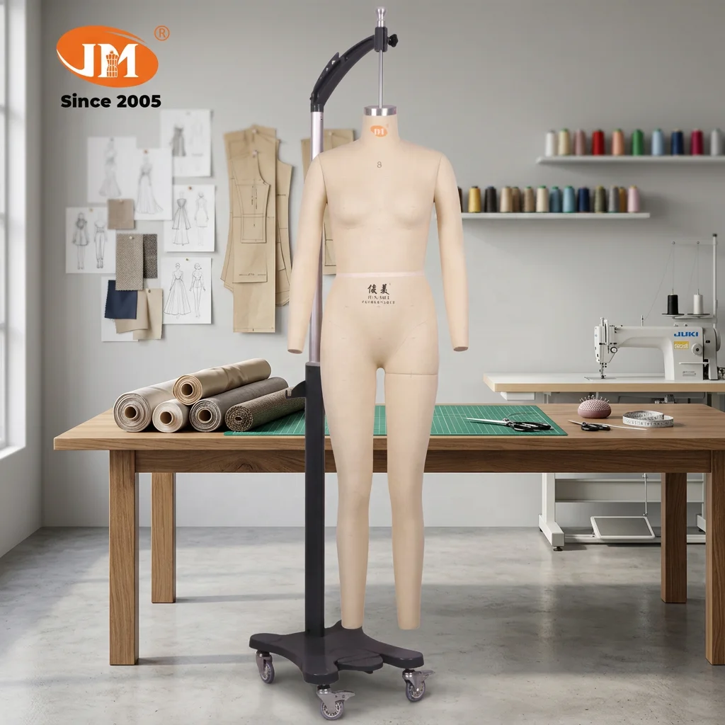 Female Collapsible Fiberglass Fabric Covered Full-Body Headless Standing Pose Dress Form Mannequin For Women's Tailor