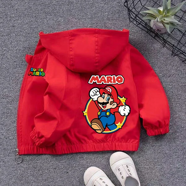 Super Mario Bro Waterproof Jackets Children Anime Games Fashion Hooded Coats Boys Girls Winter Warm Windbreak Coat Kids Clothes