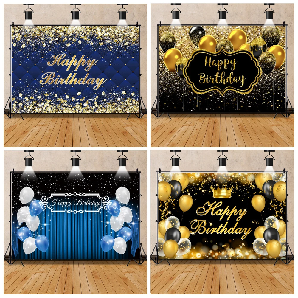 Golden Diamonds Blue Headboard Wall Adult Birthday Party Poster Banner Custom Photographic Backdrop Photography Background