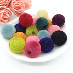 10 12 14 16 18mm Acrylic Flocking Felt Spacer Beads Mixed Color Chunky Diy Beads Fit Making Necklace&Bracelet