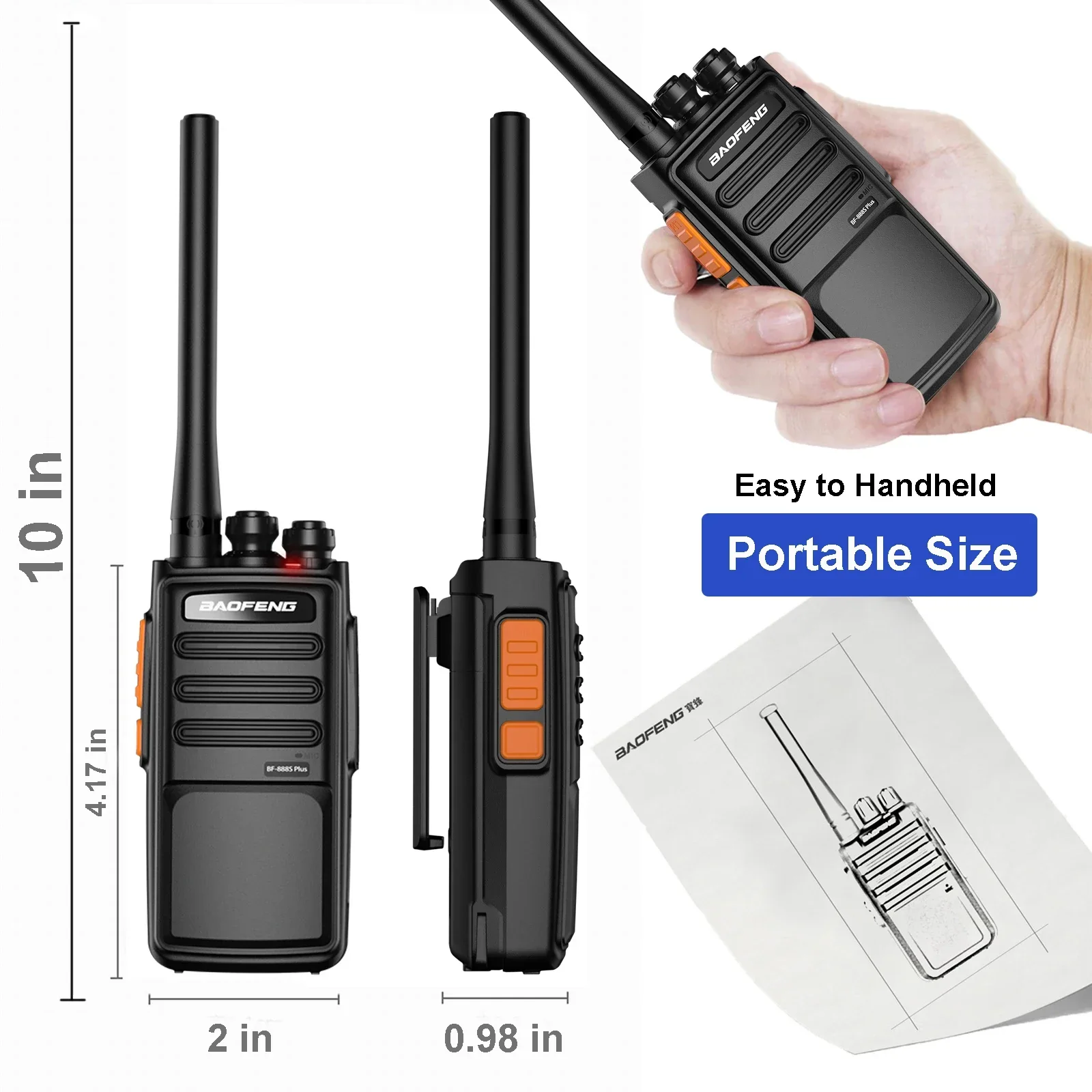2Pcs Baofeng BF-888S PLUS Walkie Talkie Two-way Radio BF 888s USB Charger UHF 400-470MHz 16CH Long Range Transceiver