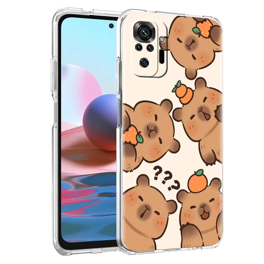 Cartoon Capybara Phone Case Cover for Redmi Note 10 11 11T 7 8 8T 9 K40 Gaming 9A 9C Pro Plus Transparent Shell Capas Fundas Bag