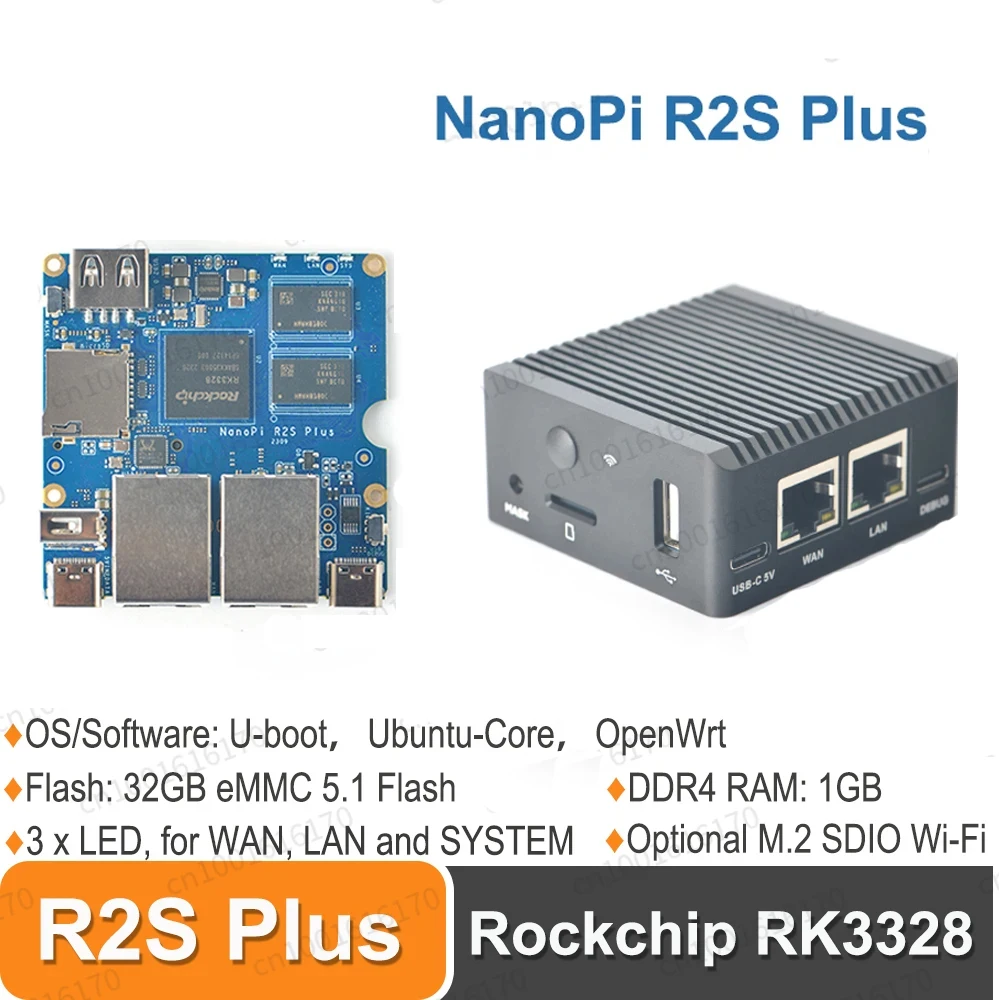 Плата разработки NanoPi R2S Plus Rockchip RK3328 Quad-core A53 SoC 1 ГБ ОЗУ 32 Гб eMMC поддерживает U-boot, Ubuntu-Core, OpenWrt