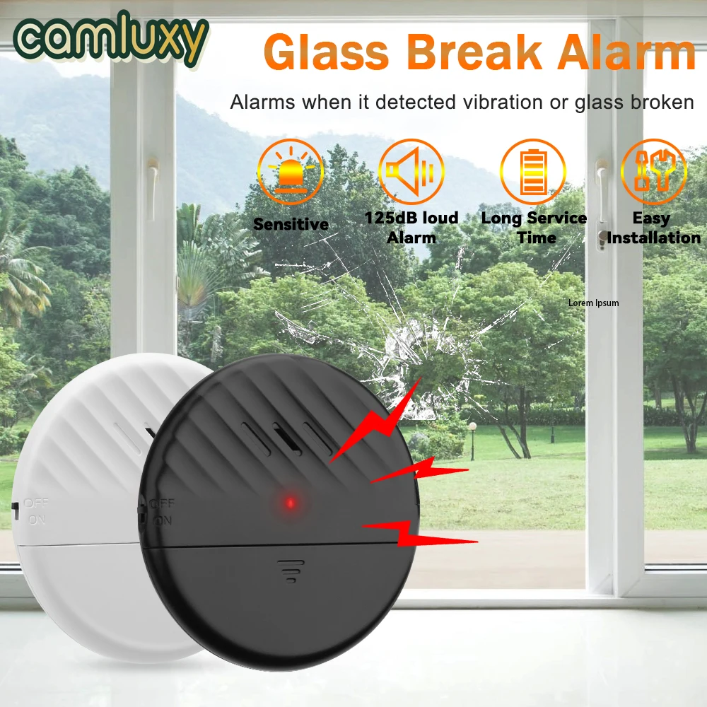 Camluxy Wireless 125dB Door Window Vibration Sensor Alarm Glass Break For Warning Burglars Anti-Theft Home Safety Security