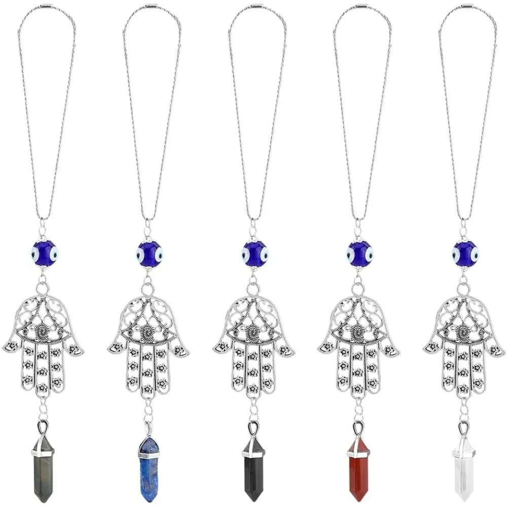 

5Pcs 5 Syles Eye Hanging Ornaments Hamsa Hand Pendants with Colorful Charms Hanging Decorative Accessories
