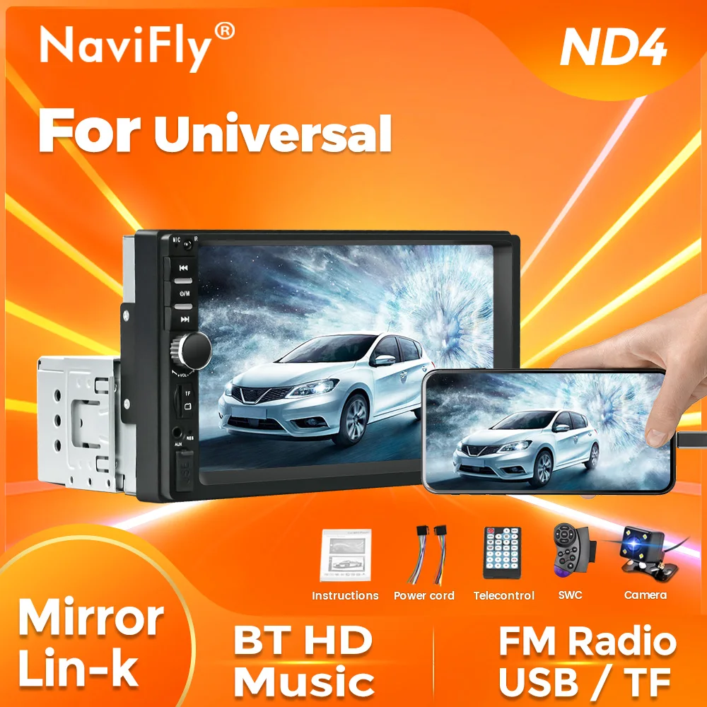 NAVIFLY 7-Cal ekran dotykowy ND4 uniwersalne Radio samochodowe 1 Din Audio Stereo GPS centralny multimedialny Automotiva inteligentne systemy BT