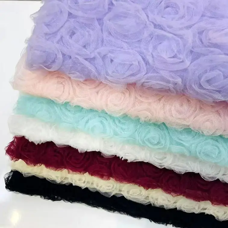 Embroidered Lace Tulle Fabric for Wedding Dresses Skirts Counter Photography Background Materials Handmade DIY Home Fabric
