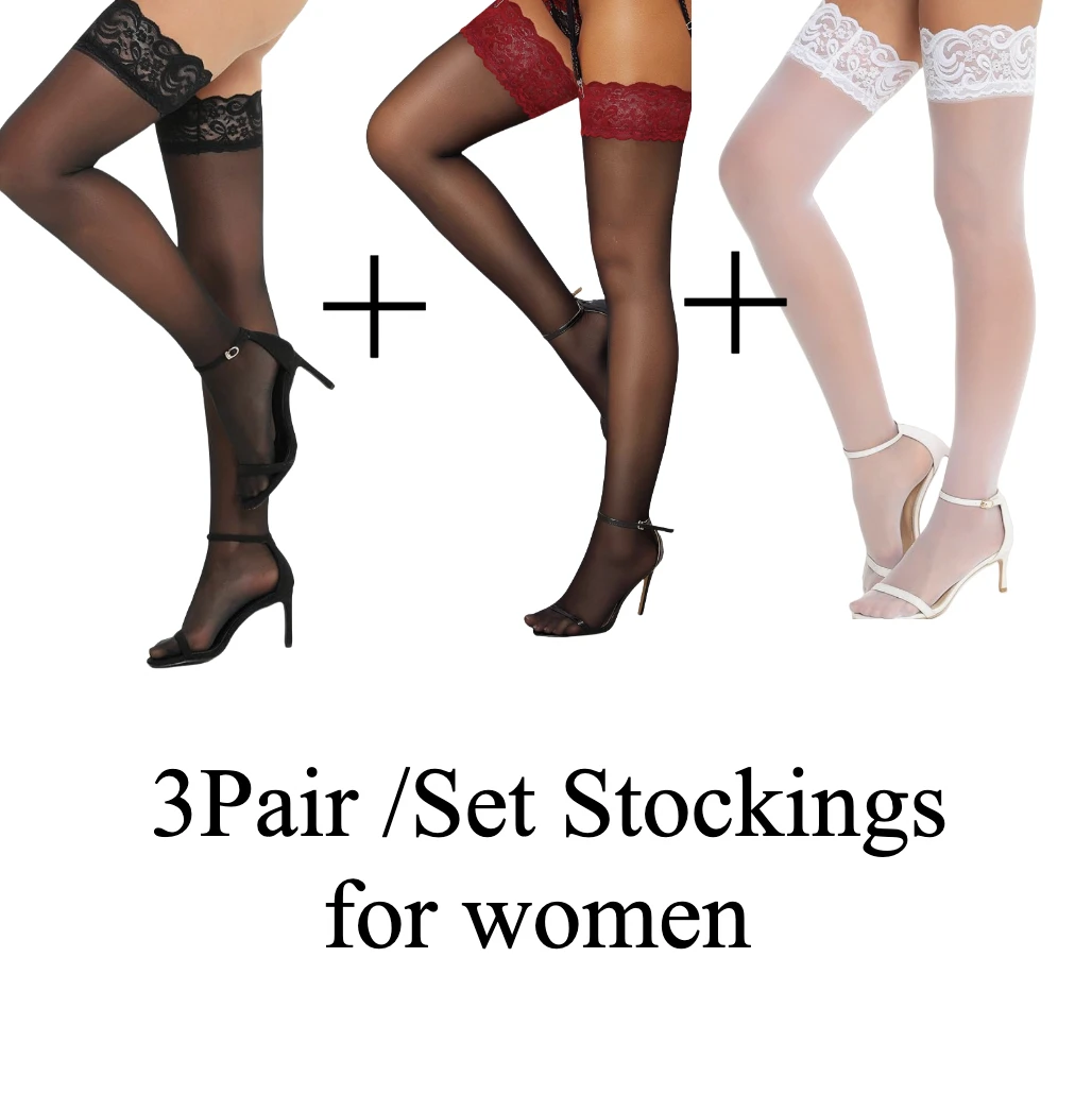 

3Pair/set Transparent Silk Stockings for Women Lingerie Sheer Underwear Lace Long Socks Erotic Thigh High Stockings Sexy medias