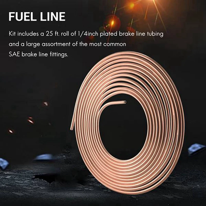 2Pcs 25FT 7.62M Tube Nuts Car Roll Tube Coil Of 1/4 Inch OD Copper Nickel Brake Pipe Hose Line Piping Tube Tubing