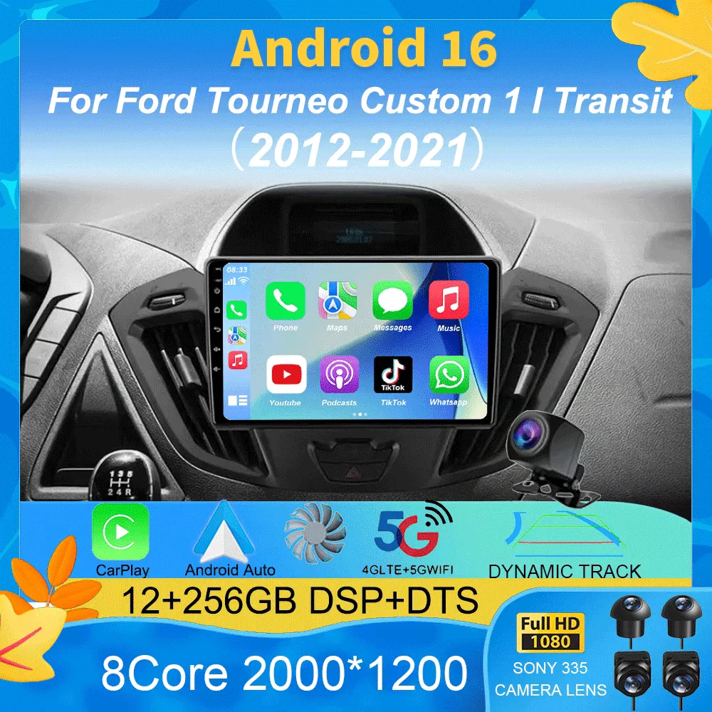 Android 16 Carplay Auto 2K Screen Car Radio Multimedia Player For Ford Tourneo Custom 1 I Transit 2012 - 2021 Autoradio Stereo