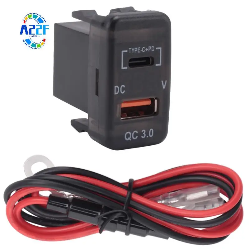 

A22F-Car Fast Charger Adapter QC3.0 Dual USB Quick Charger Socket With Voltmeter For Toyota Land Cruiser Hilux Prado FJ