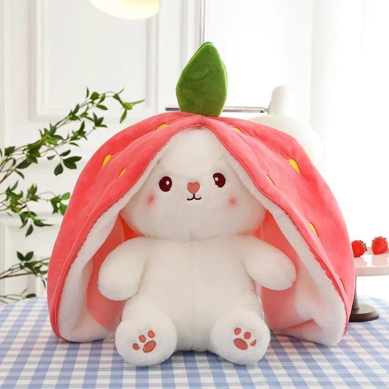 Kawaii ผลไม้ Transfigured Bunny Plush ของเล่นน่ารักแครอทสตรอเบอร์รี่เปิดเป็นกระต่าย Plush ของเล่นเด็กวันเกิดคริสต์มาสของขวัญ -4
