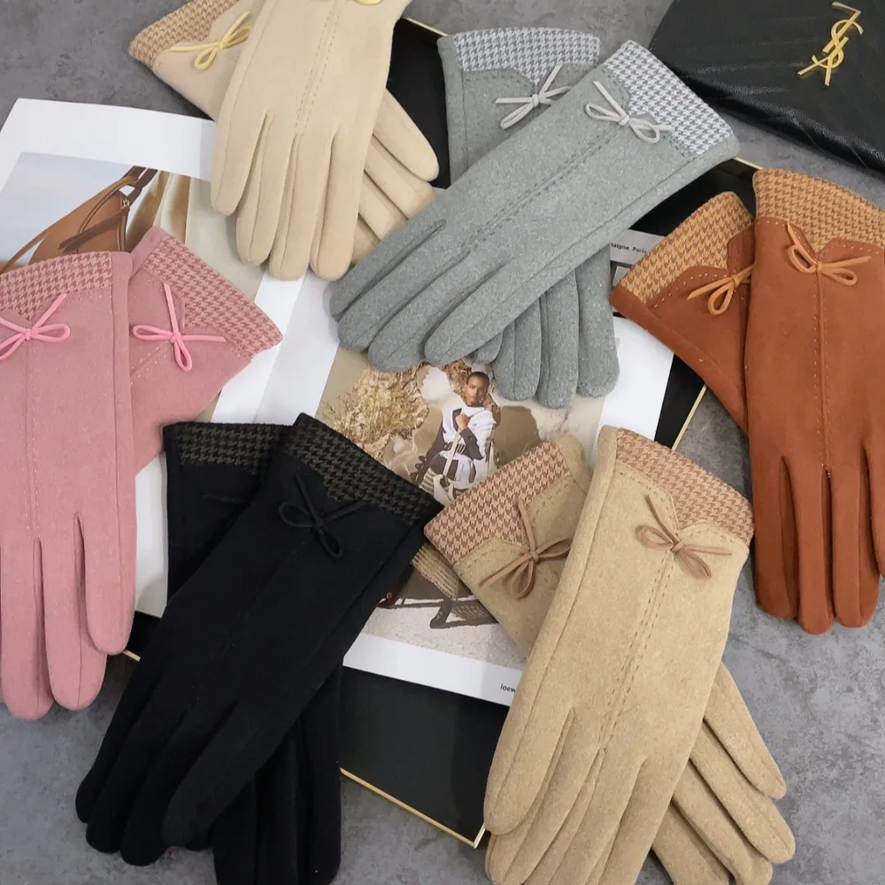Winter houndstooth Gloves Warm Touch Screen Gloves Women Cold Protection Full Finger Mittens Outdoor Cycling Thick Woolen Glove