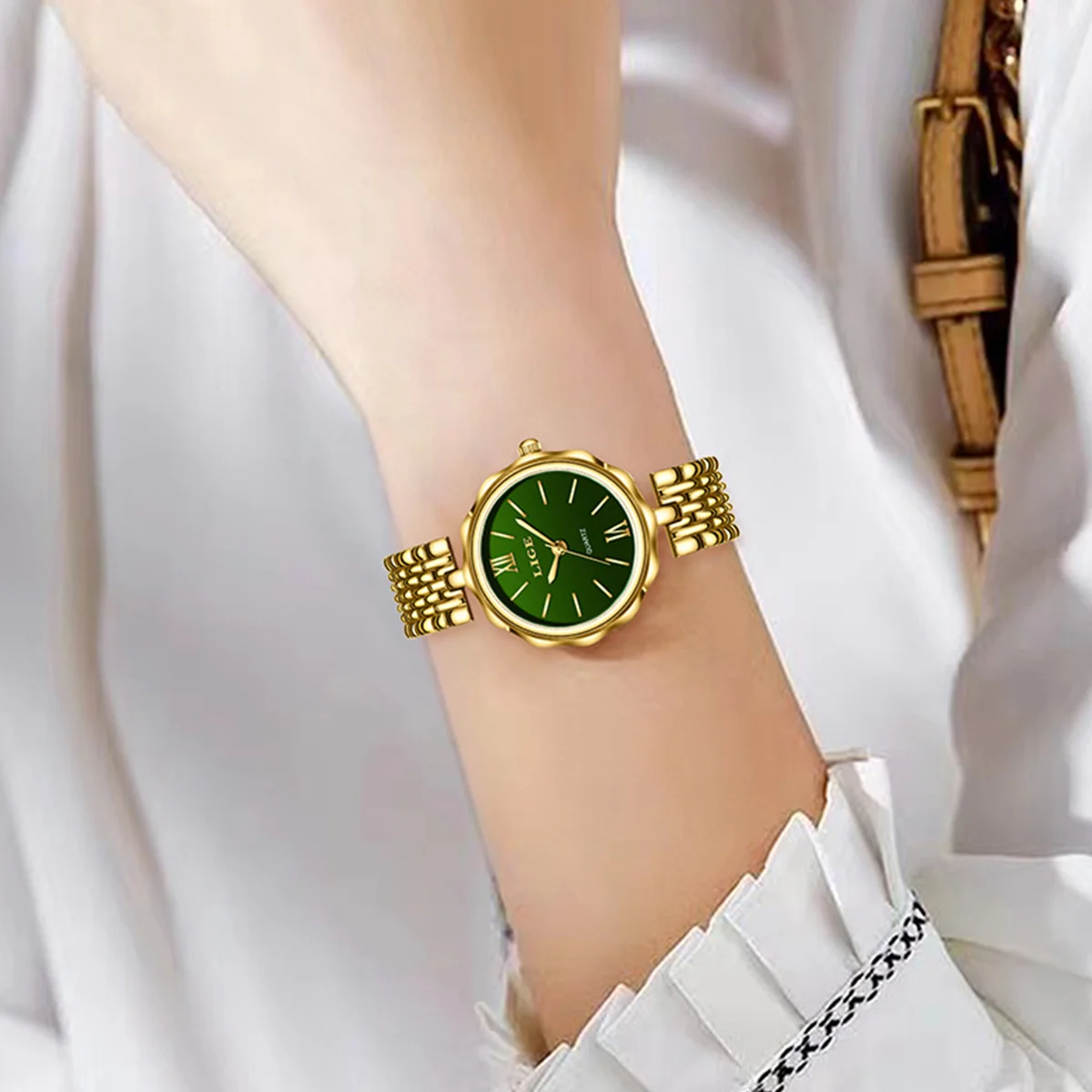 LIGE elegante orologio da donna in oro orologi da polso al quarzo in acciaio inossidabile di lusso moda quadrante semplice orologi per donna regalo Reloj Mujer
