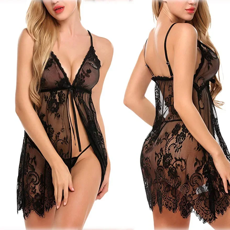 Lencería Sexy para mujer, lencería erótica con tirantes, bata Babydoll, ropa de dormir atractiva y Sexy, vestido de noche encantador, traje de ropa interior