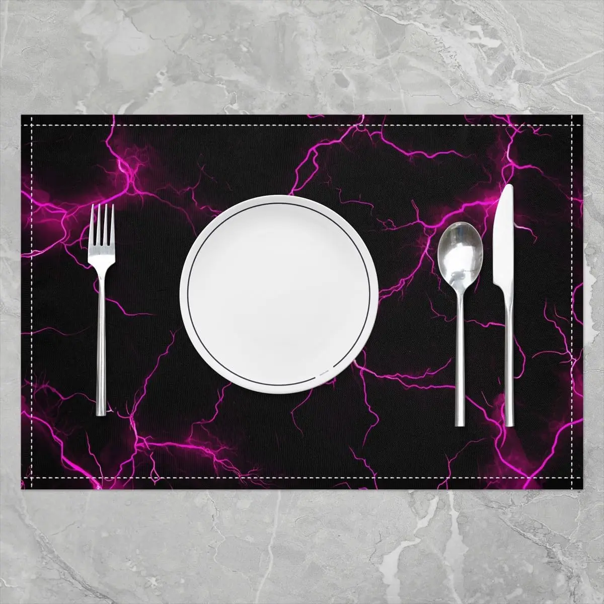 Pink Neon Light Lightning Placemats 12x18 Inch Set Of 4 3D Abstract Lines Geometric Print Table Mats For Kids Teens Adults Flash