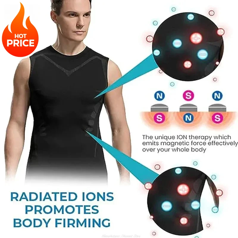 Men's Compression T-Shirts Tank Top Tummy Control Quick-dry Fitness Shirts Ionic Shaping Vest Ice-Silk Slimming Vest Body Shaper