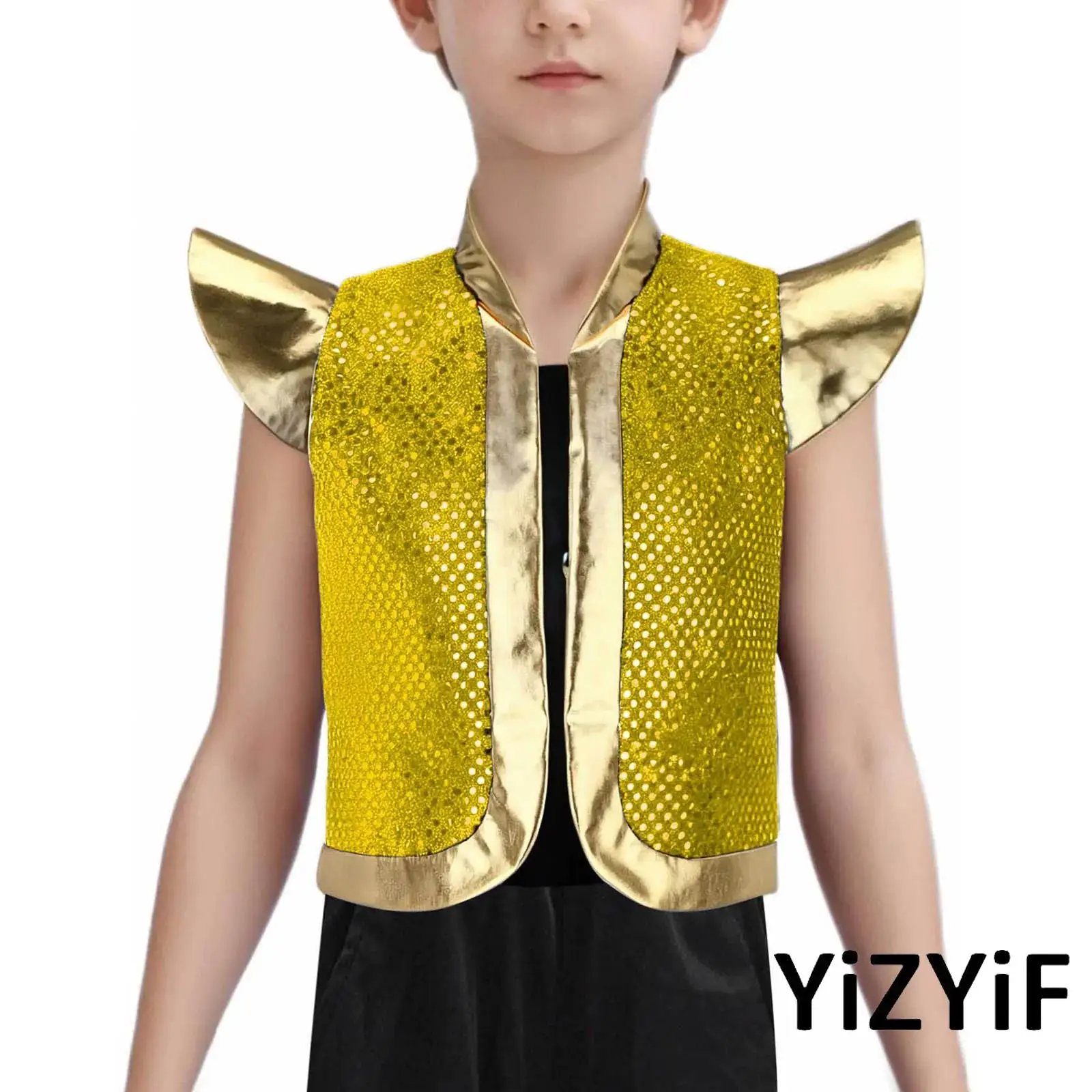 

Elegant Arabian Prince Vest for Boys with Shiny Sequins And Shoulder Pads Perfect for Fairy Tale Cosplay And Halloween Events