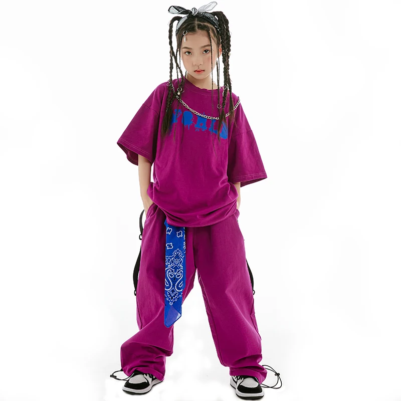 New Girls Jazz Dance Costume maniche corte Hip Hop Suit Summer Kids allentato Hip-Hop Performance abbigliamento pratica Wear BL10456