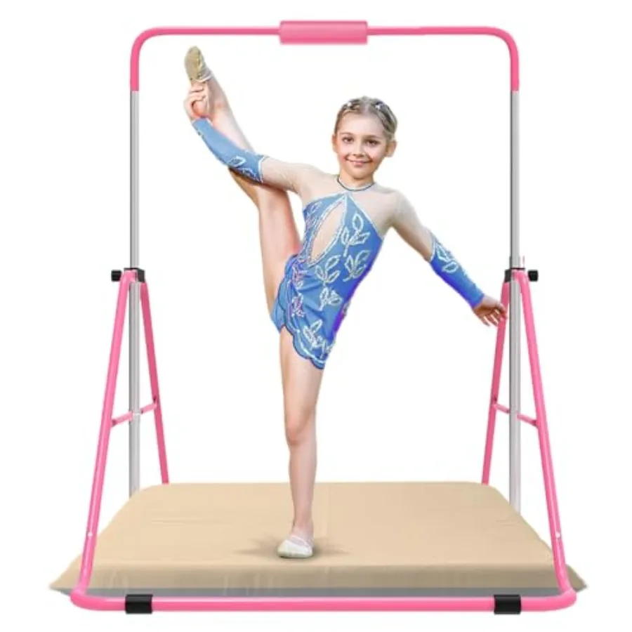 ' gymnastics bar with self-inflating mat adjustable height folding design expandable kip bar for home use durable steel frame b