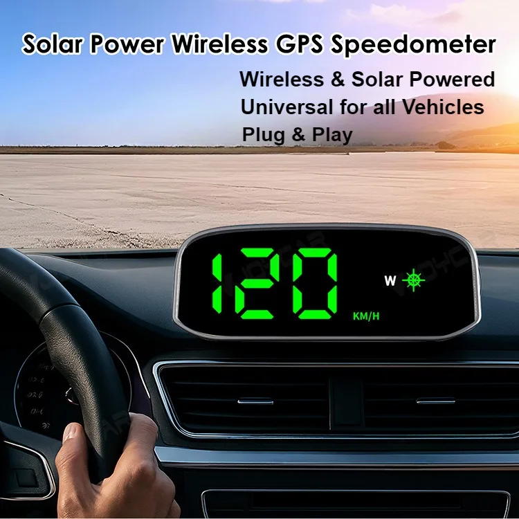 Universal Car Speedometer HUD Head Up Display Digital Speed Meter GPS Compass Multifunctional Auto Accessories Solar Energy