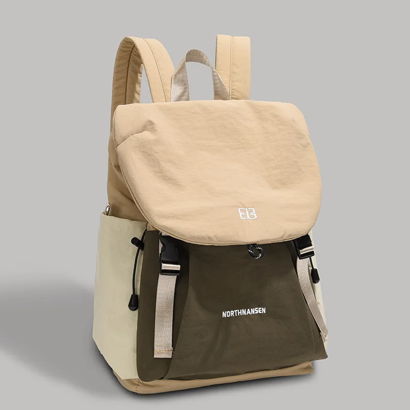 Lightweight waterproof nylon clamshell student shoulder schoolbag travel color collision splicing large capacity handbag