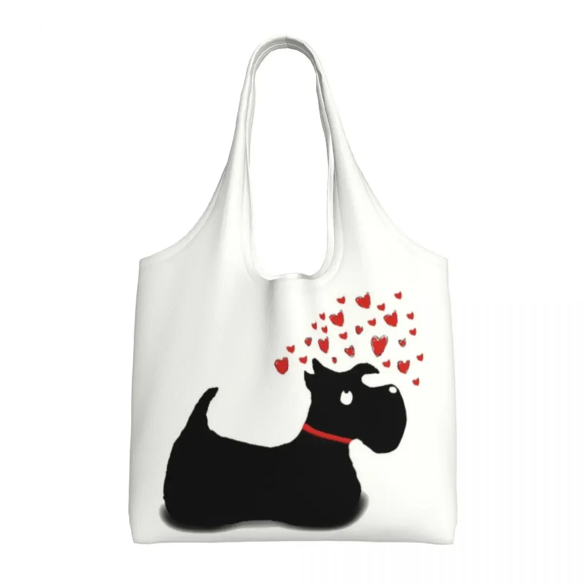 

Scottie Dog Love Hearts Холщовые сумки для покупок Женские прочные большие вместительные продуктовые товары Шотландский терьер Сумки-тоут Сумки