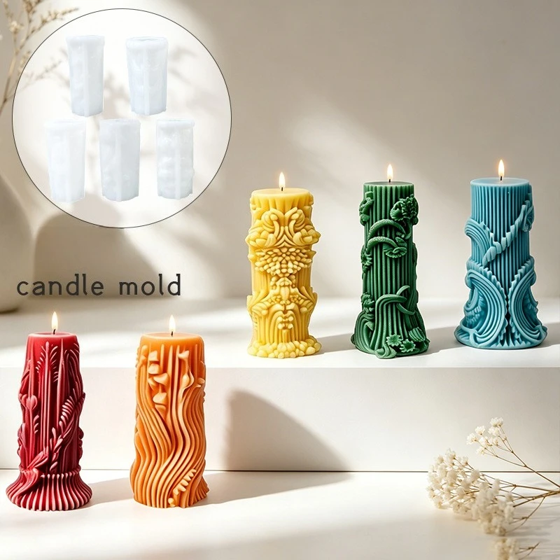 3D Relief Roman Column Candle Silicone Mold, European Vintage Cylinder Mould for DIY Aroma Candle Resin Plaster Soap